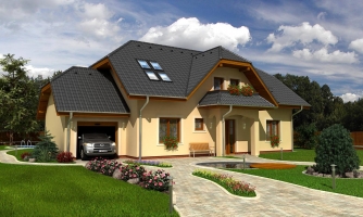 Casa più grande con cantina, garage e tetto a mezzo padiglione.